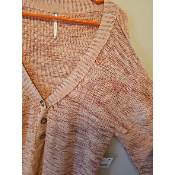 Free People Mercury‎ Heathered Henley V Neck Long Sleeve Sweater Women’s Size M - Picture 3 of 9